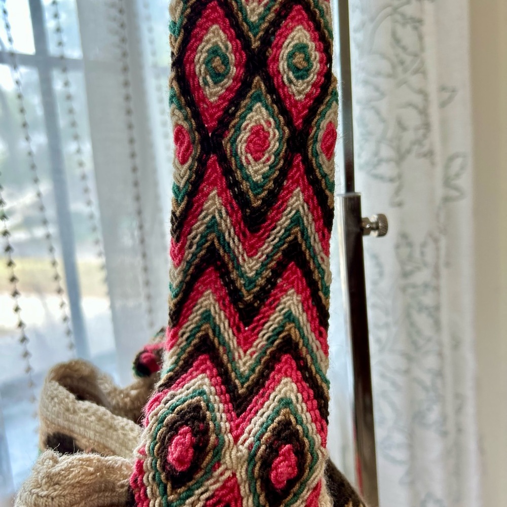 Wayuu Mochila Handmade Crossbody Bag Pink Teal Heart - Picture 12 of 15